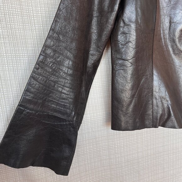 Vintage Dark Brown Fitted Leather Jacket Distressed Rare Buzz 18 Celeb Y… - Picture 10 of 17